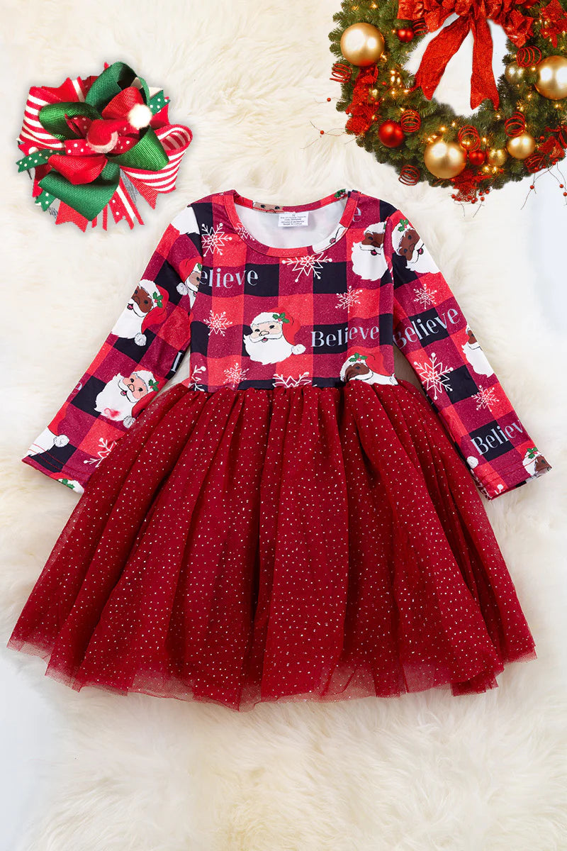 Believe Plaid Sparkly Tulle Dress