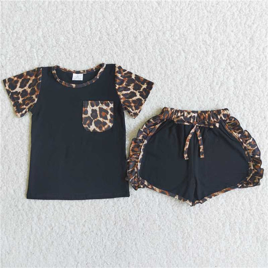 Black Leopard Shorts Set