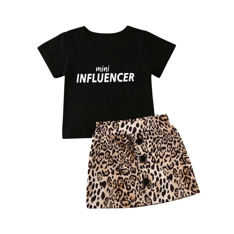 Mini Influencer Leopard Skirt Set